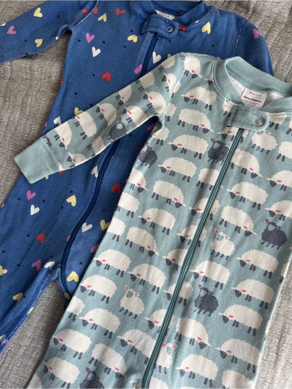 Hanna Andersson Blue Heart & Mint Sheep Zip Sleep Sacks